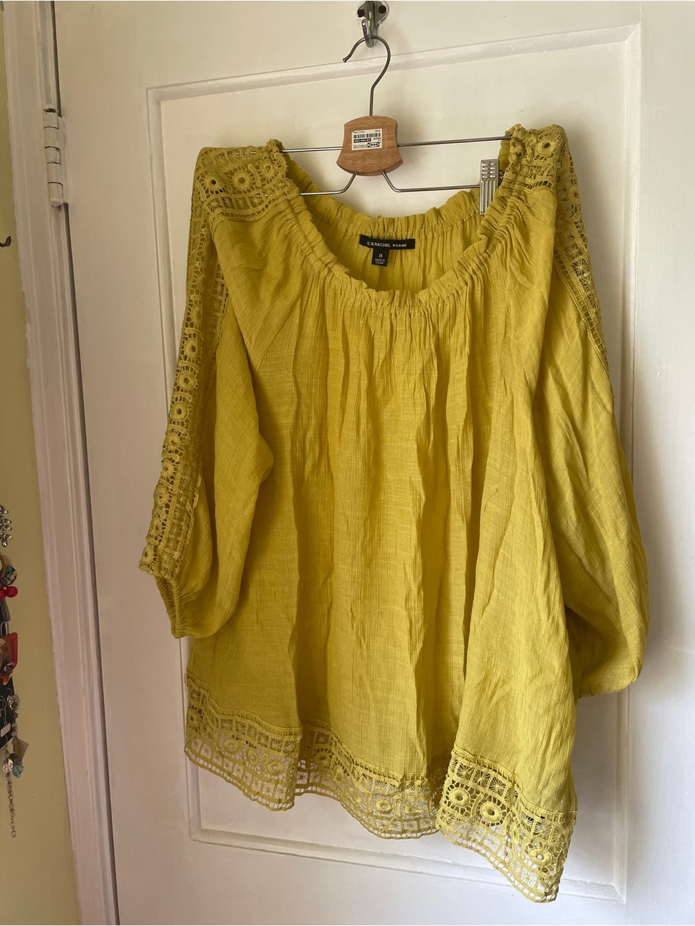 Yellow Crochet-Trim Peasant Blouse